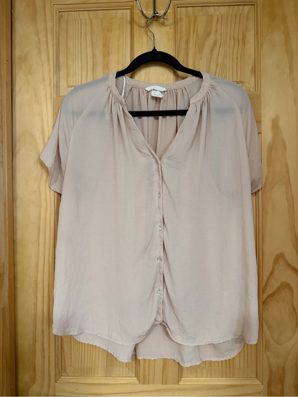 H&M Blush Pink Button-Front Short Sleeve Blouse